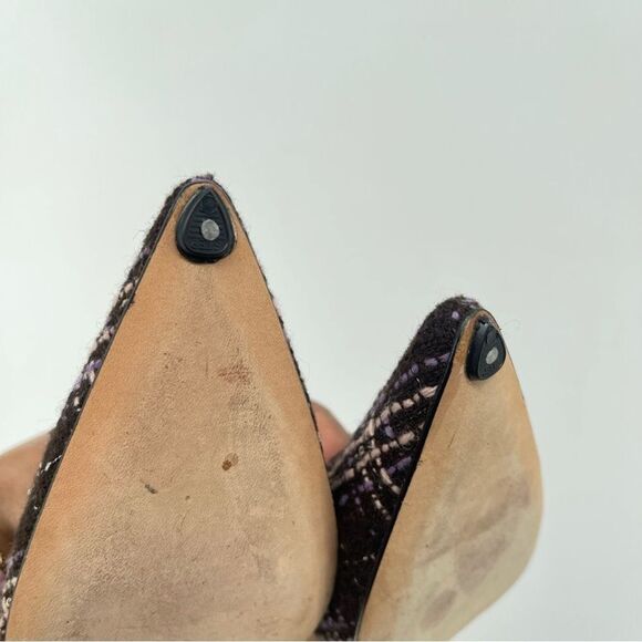 Manolo Blahnik BB Tweed Whipstitch Pumps Pointed Toe Purple Brown 37.5 / 7.5 - Picture 11 of 15